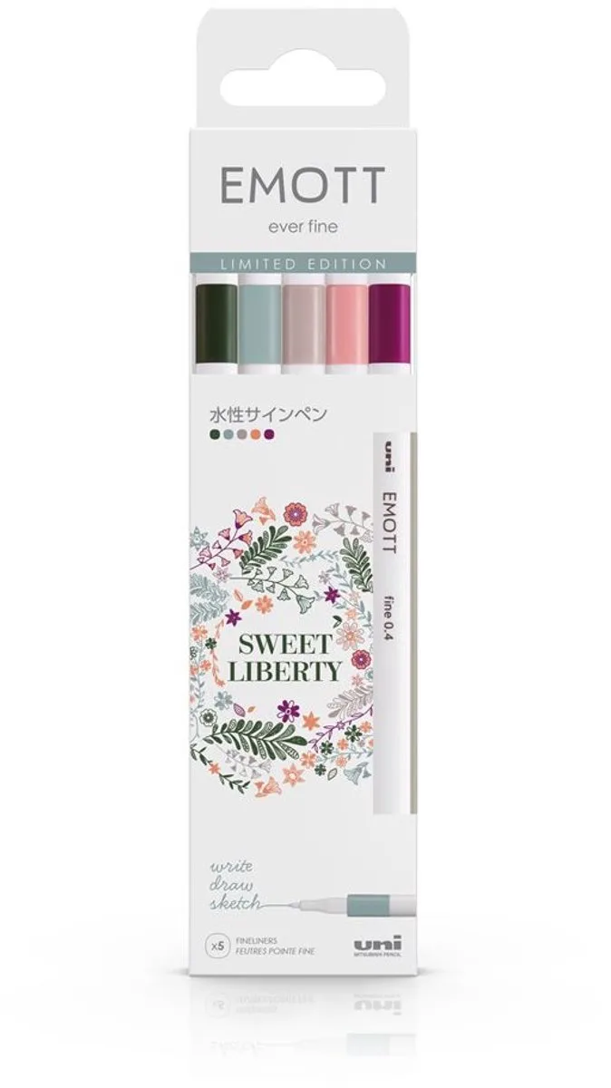 Emott Fineliner Set 5 stuks - Sweet Liberty Limited Edition de uni-ball – photo produit