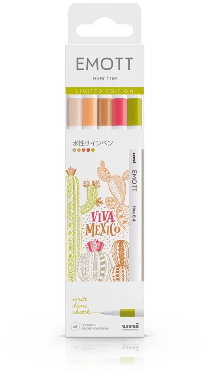 Emott Fineliner Set 5 stuks - Viva Mexico Limited Edition de uni-ball en Multicolore – photo produit