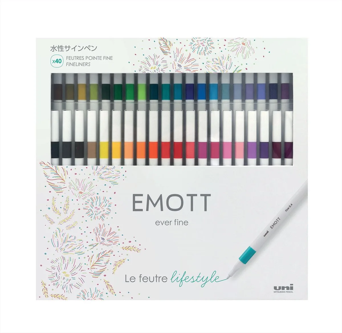 Emott - Mitsubishi Pencil - Fineliners Set 40 stuks de uni-ball en Multicolore – photo produit