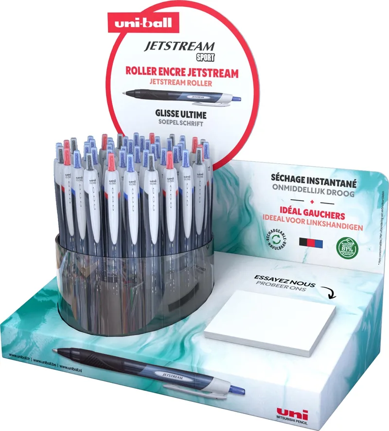 Jetstream roller Eco, intrekbaar, schrijfbreedte 0,85 mm, assorti, display van 48 stuks by uni-ball – product photo