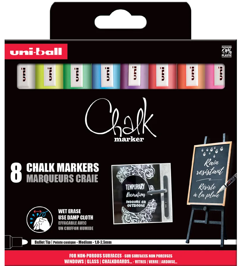 Kreidemarker Chalk marker PWE5M/8 PF, 8er Etui von uni-ball – Produktfoto