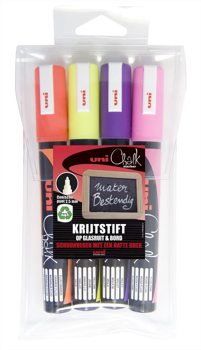 krijtmarkers (kalk) etui 4 stuks assorti NEON de uni-ball en Jaune – photo produit