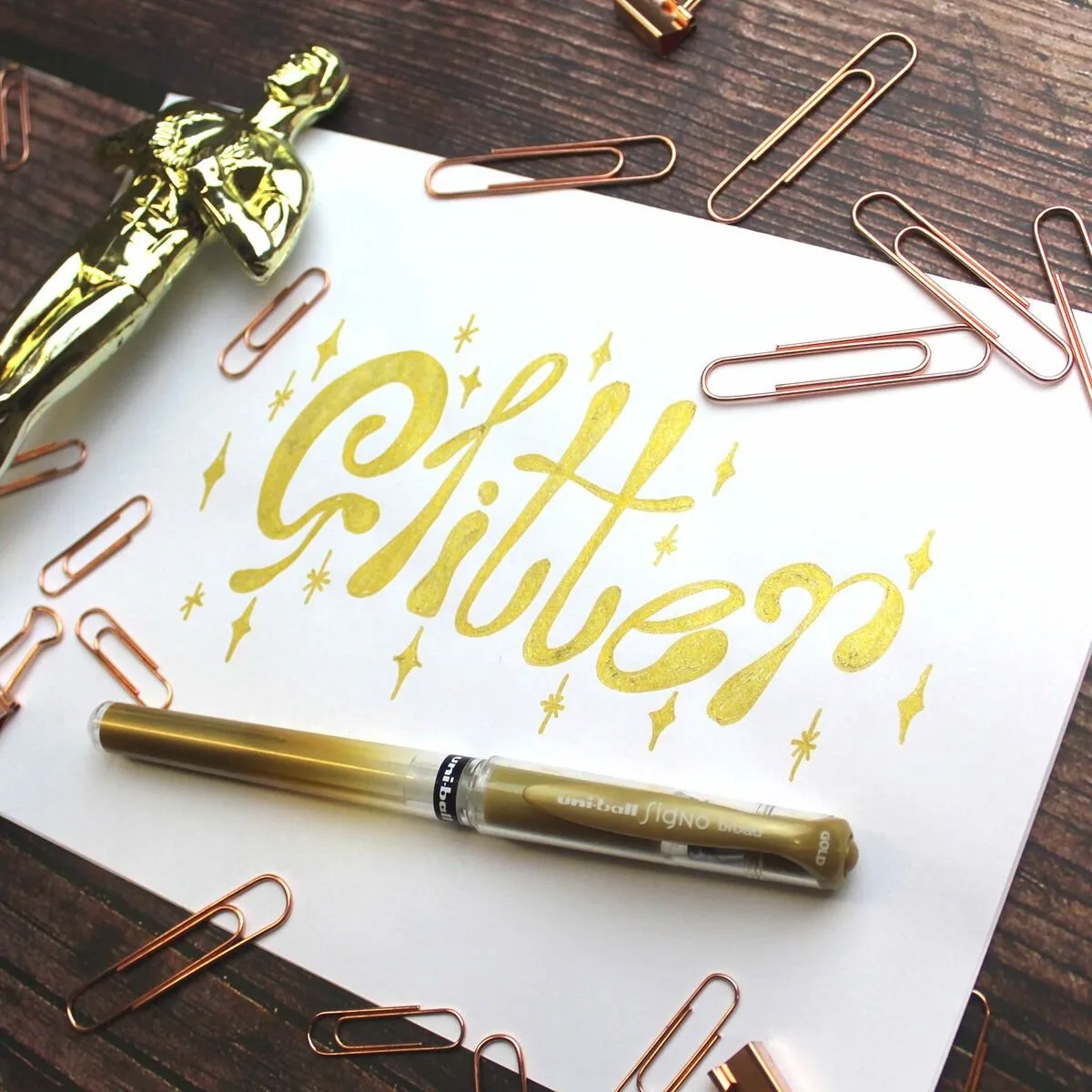 Liquid ink ballpoint pen Uni-Ball Signo Broad UM-153 W Gouden 12 Stuks de uni-ball en Or – photo produit