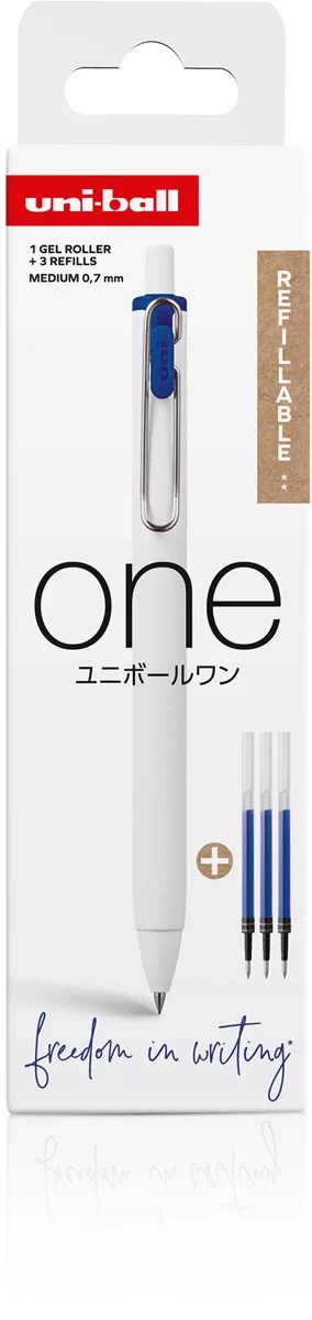 ONE gelroller 0,7 mm blauw, 1 roller + 3 vullingen by uni-ball – product photo