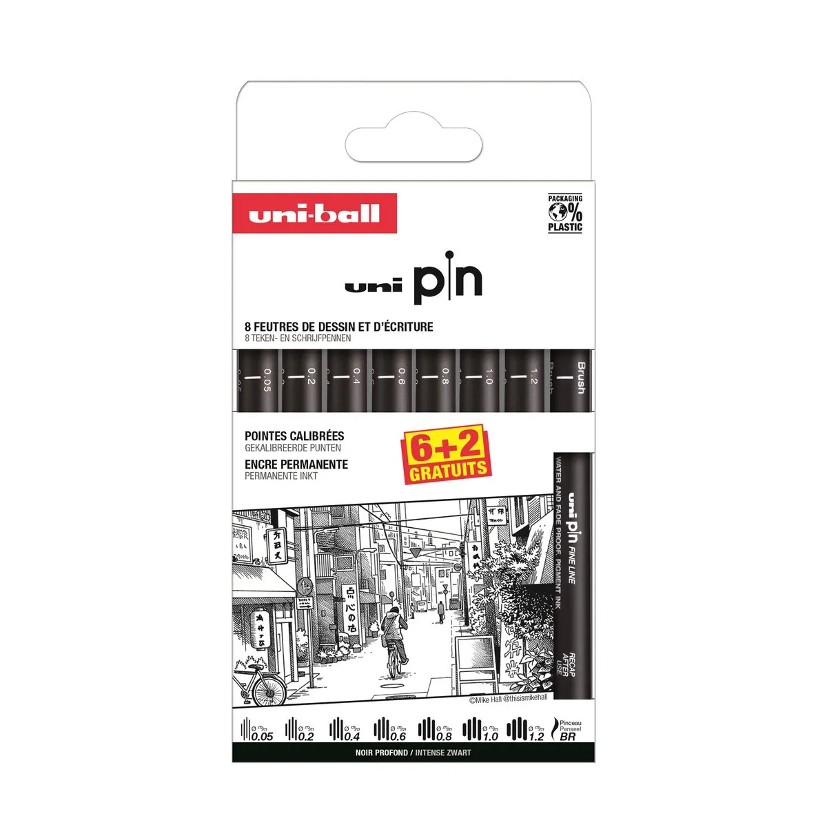 Pin Fineliners set 6+2 Gratis ASP024 van uni-ball in Meerkleurig – productfoto