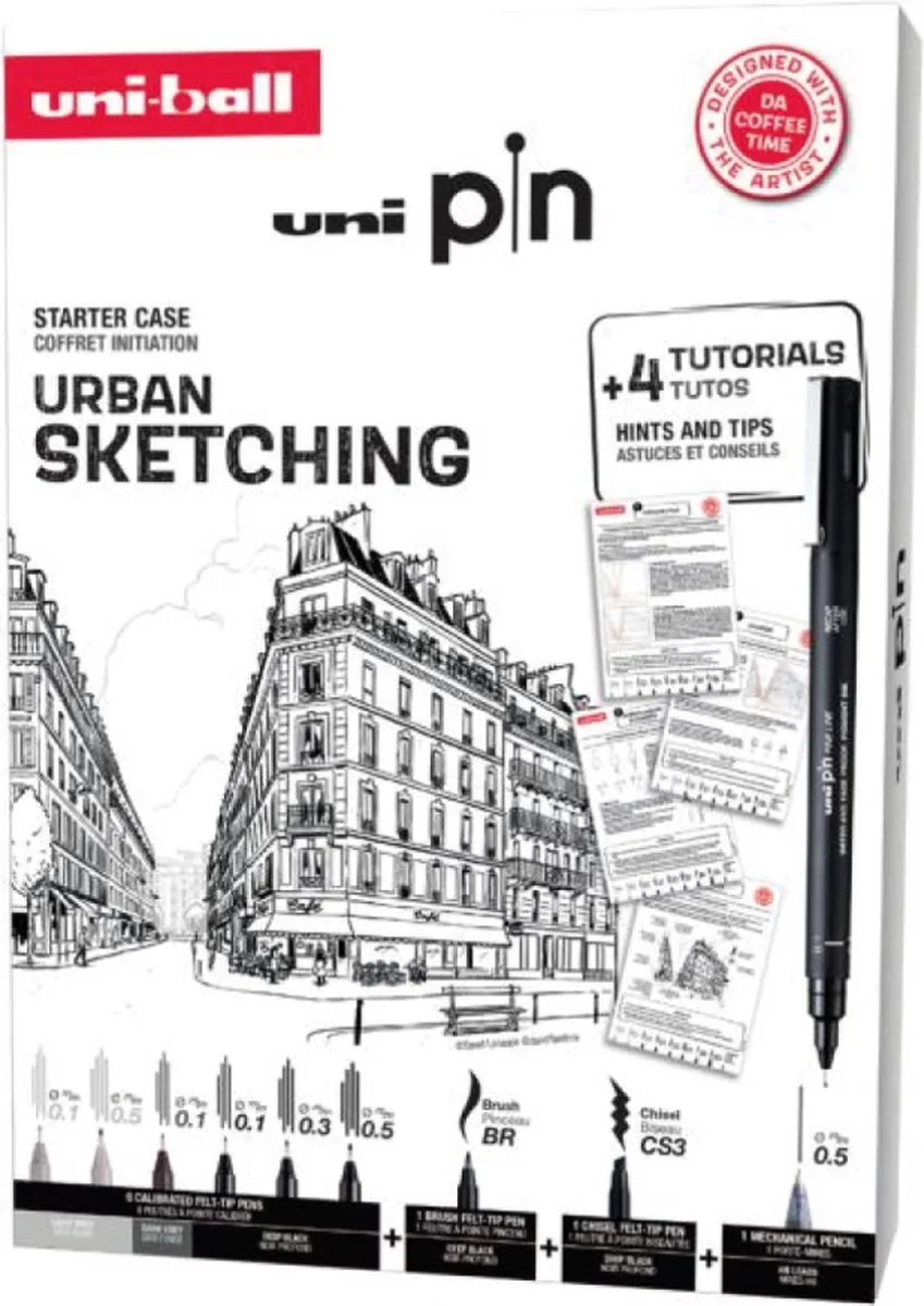 Pin Urban sketcher Set van 9 fineliners + tutorials and tips van uni-ball – productfoto