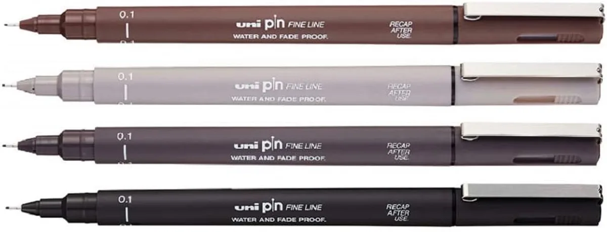 Uni Pin Fineliner Set (4 stuks) - 0.1mm - Sepia, Grijs, Zwart de uni-ball en Sepia, Gris, Noir – photo produit