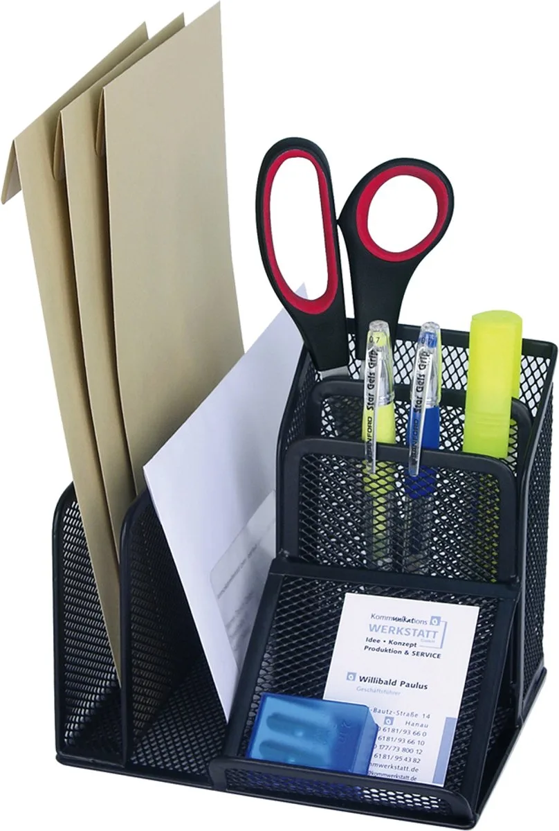 Butler - Desk Organizer - Gebruiksvoorwerpen standaard - 4 Vaks - Metaaldraad van Wedo in Zilver – productfoto