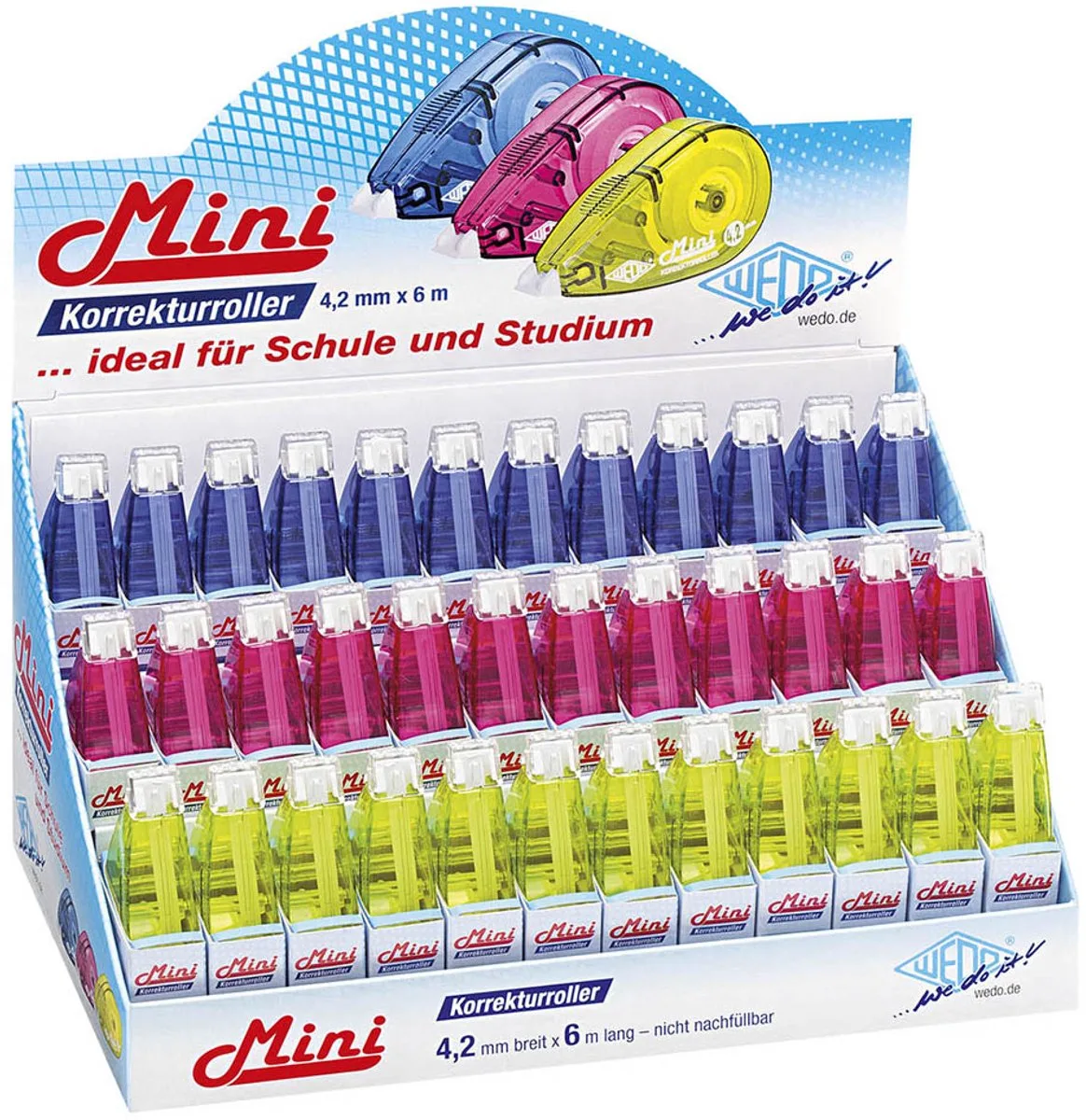 correctieroller Mini, display 36 stuks fra Wedo i Blå – produktbillede