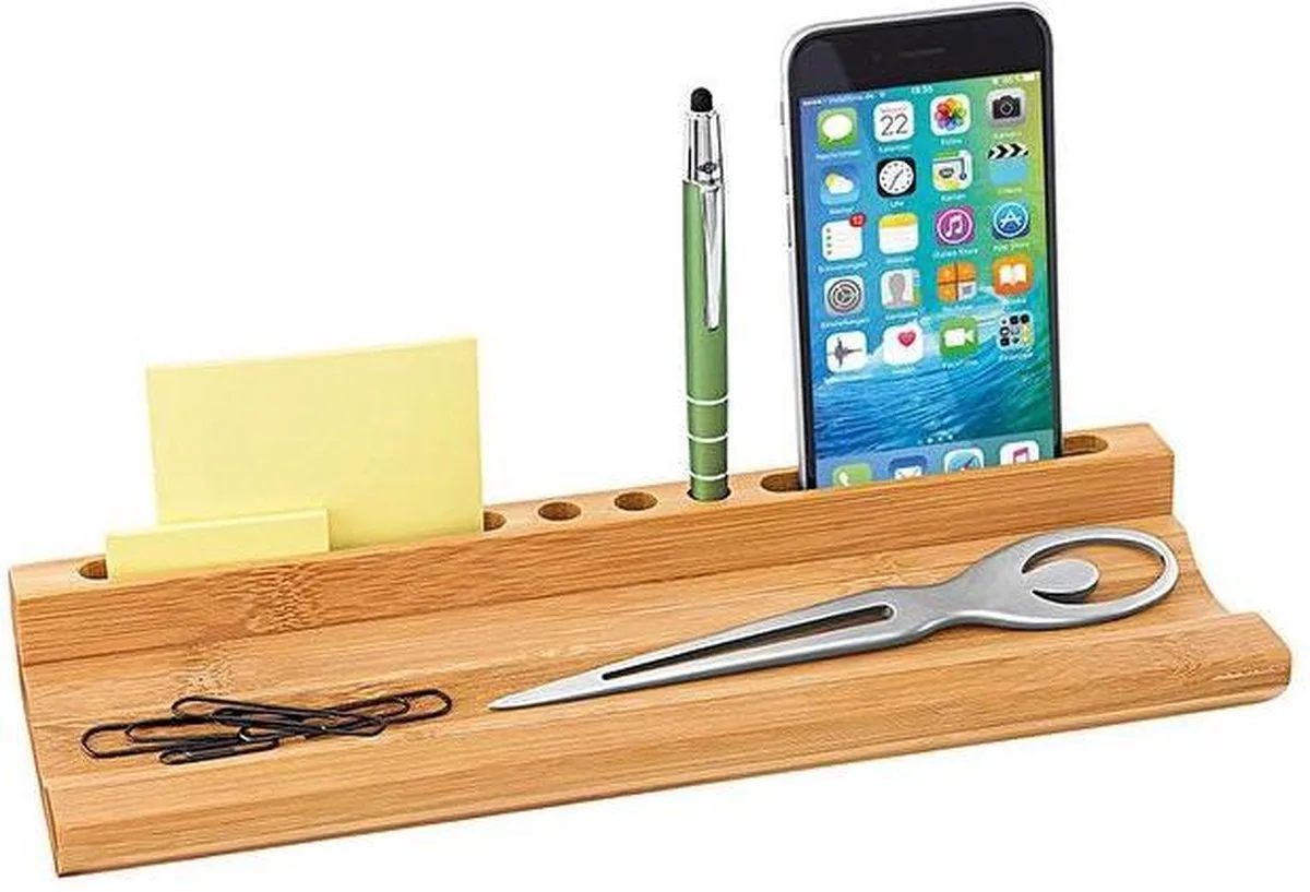 Desk Organizer met Smartphone Houder van Wedo in Bamboe – productfoto