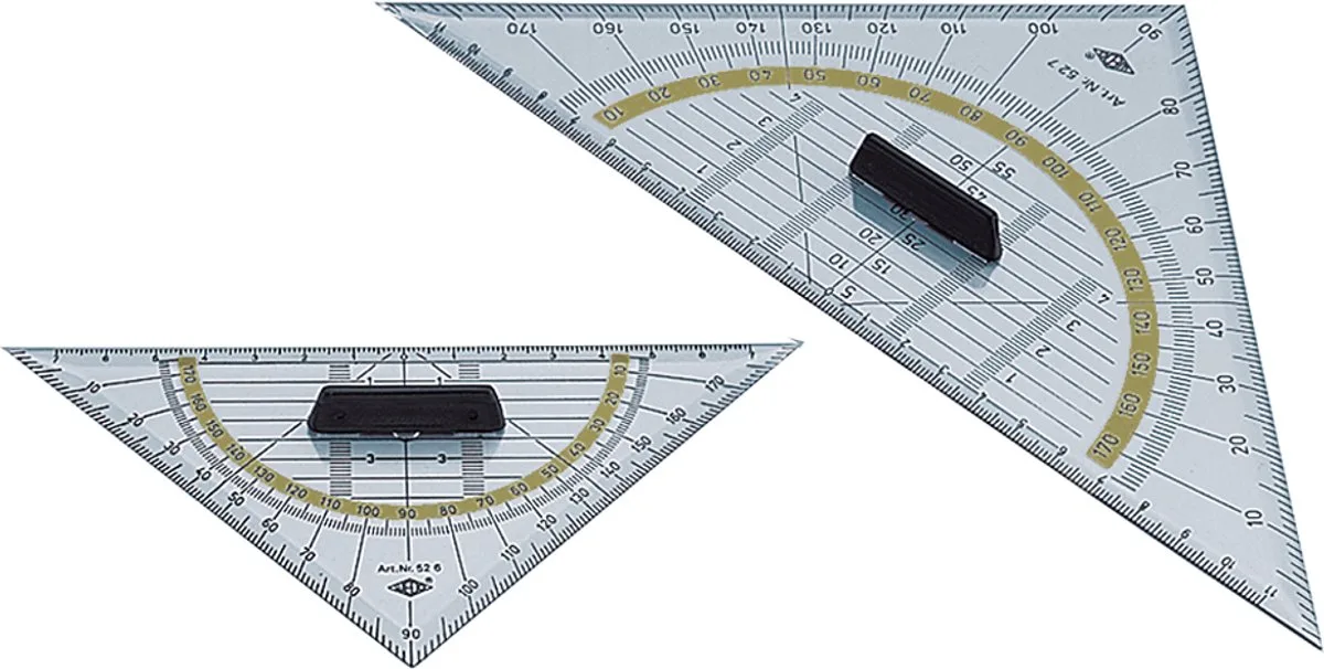 Geodriehoek, schuine zijde 160 mm, afneembare greep van Wedo in Geel – productfoto