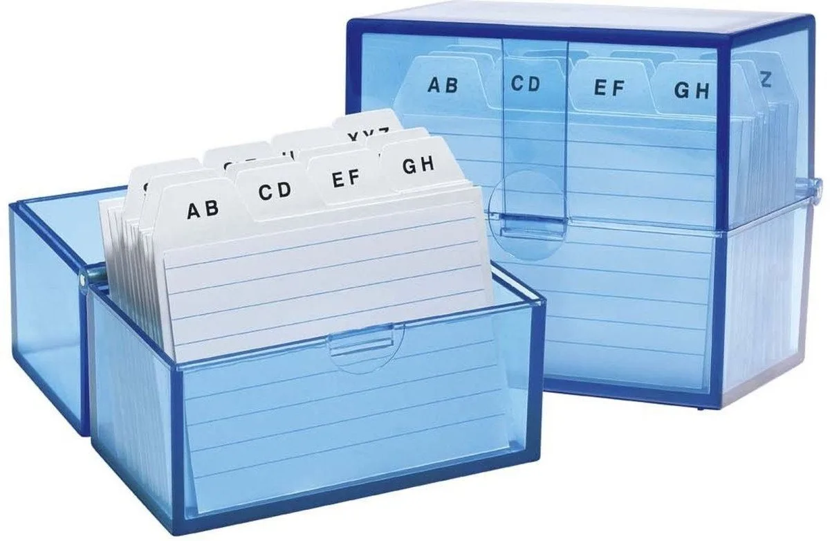 Karteikasten Karteibox A8 150 Karten incl. Karten und Register transluzent van Wedo in Blauw – productfoto