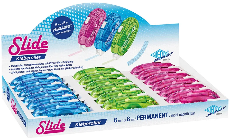Kleberoller SLIDE, 6 mm x 8 m, 18er Display de Wedo – photo produit