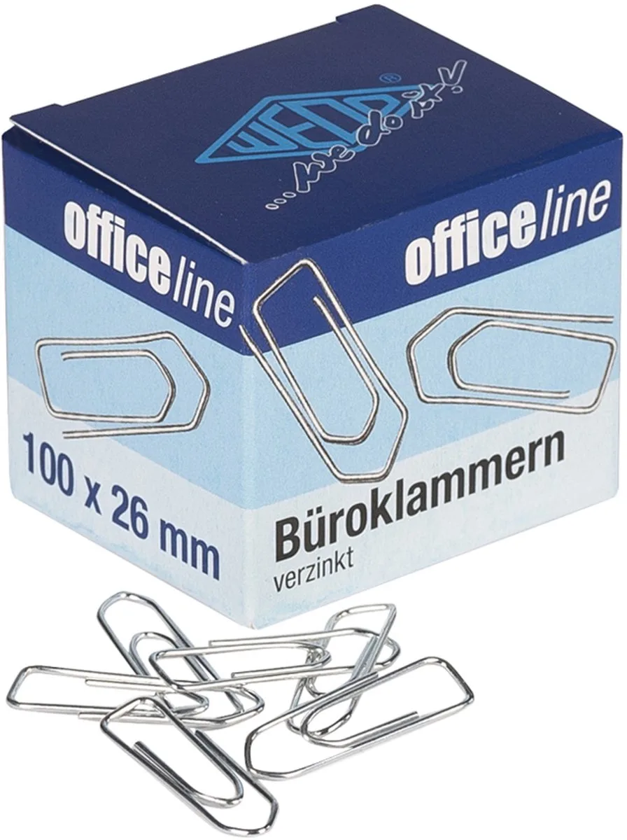 Paperclips, gegalvaniseerd, 32 mm, kleine verpakking fra Wedo i Sølv – produktbillede