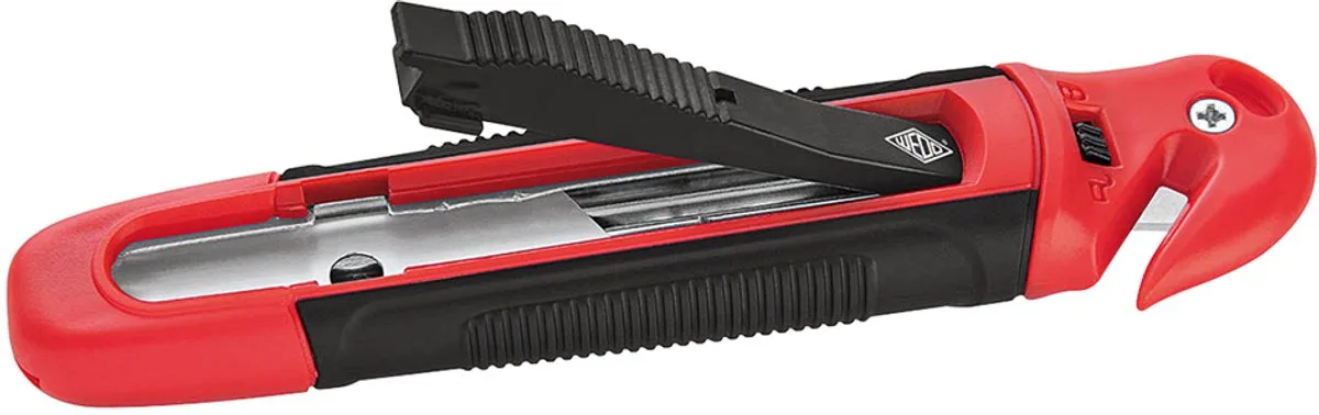Safety-Cutter Standaard, trapeziumvormig blad, zwart/rood från Wedo i Vit – produktbild
