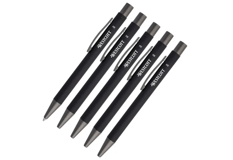 Druckkugelschreiber Premium Kugelschreiber 5 Stück Schwarz, XB 1,4mm schwarz, (Vorteilspack, 5-tlg), aus Aluminium, dokumentenecht van Westcott in Zwart – productfoto