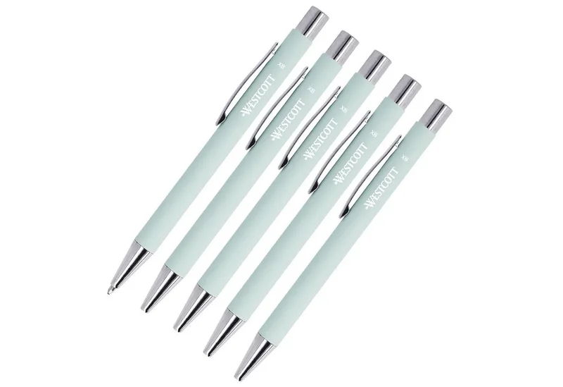 Druckkugelschreiber Premium Kugelschreiber 5 Stück XB 1,4mm blaue Tinte, (Vorteilspack, 5-tlg), aus Aluminium, dokumentenecht by Westcott in Mint – product photo