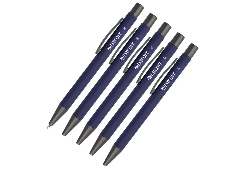 Druckkugelschreiber Premium Kugelschreiber 5 Stück XB 1,4mm blaue Tinte, (Vorteilspack, 5-tlg), aus Aluminium, dokumentenecht by Westcott in Blue – product photo