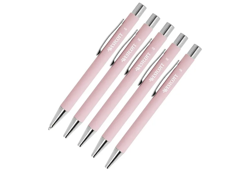 Druckkugelschreiber Premium Kugelschreiber 5 Stück XB 1,4mm blaue Tinte, (Vorteilspack, 5-tlg), aus Aluminium, dokumentenecht de Westcott en Rose – photo produit