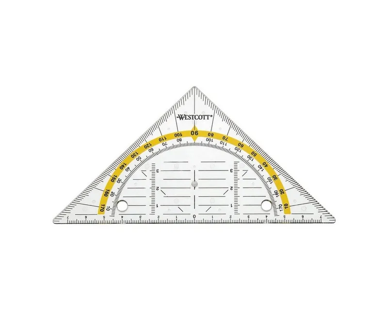 Geodreieck, mit integrierter Abheftlochung, 14 cm Hypotenuse de Westcott en Jaune, Noir, Blanc – photo produit