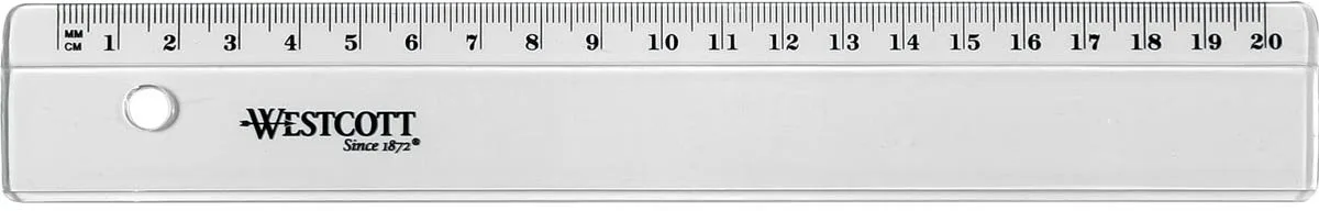 liniaal - 20cm - kunststof - AC-E10151-BP fra Westcott i Gennemsigtig – produktbillede