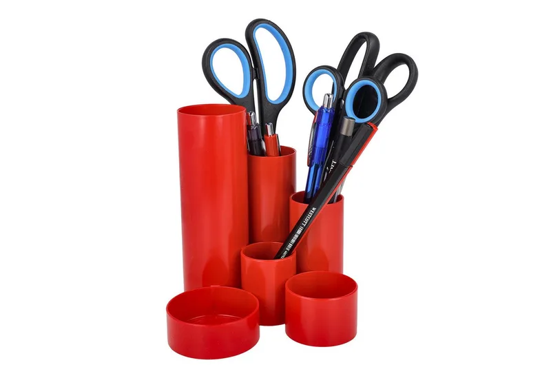 Organizer Stiftehalter Stifteköcher mit 6 runden Fächern, Schreibtisch Organizer de Westcott en Rouge – photo produit