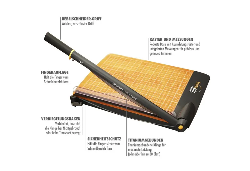 Papierschneidegerät TrimAir Papierschneider 15" (38 cm) Hebelschneider Schneidemaschine, mit Holzkern und titanbeschichteter Klinge von Westcott – Produktfoto 2 von 5