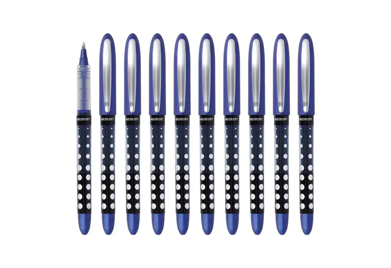 Tintenroller 10 Stück, Rollerball Pen mit blauer Tinte, 0,5 mm Strichstärke, (Vorteilspack, 10-tlg), transp. Füllstandsanzeige, Kapillartechnologie, ergonomischer Griff by Westcott in Blue – product photo