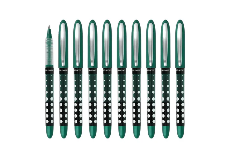 Tintenroller 10 Stück, Rollerball Pen mit grüner Tinte, 0,5 mm Strichstärke, (Vorteilspack, 10-tlg), transp. Füllstandsanzeige, Kapillartechnologie, ergonomischer Griff de Westcott en Vert – photo produit