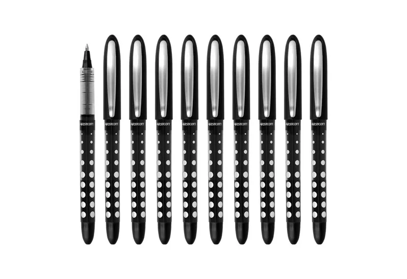 Tintenroller Schwarz10 Stück, Rollerball Pen schwarze Tinte, 0,5 mm Strichstärke, (Vorteilspack, 10-tlg), transp. Füllstandsanzeige, Kapillartechnologie, ergonomischer Griff de Westcott en Noir – photo produit