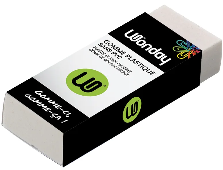 Kunststoff-Radierer, (B)60 x (T)21 x (H)11 mm by Wonday – product photo
