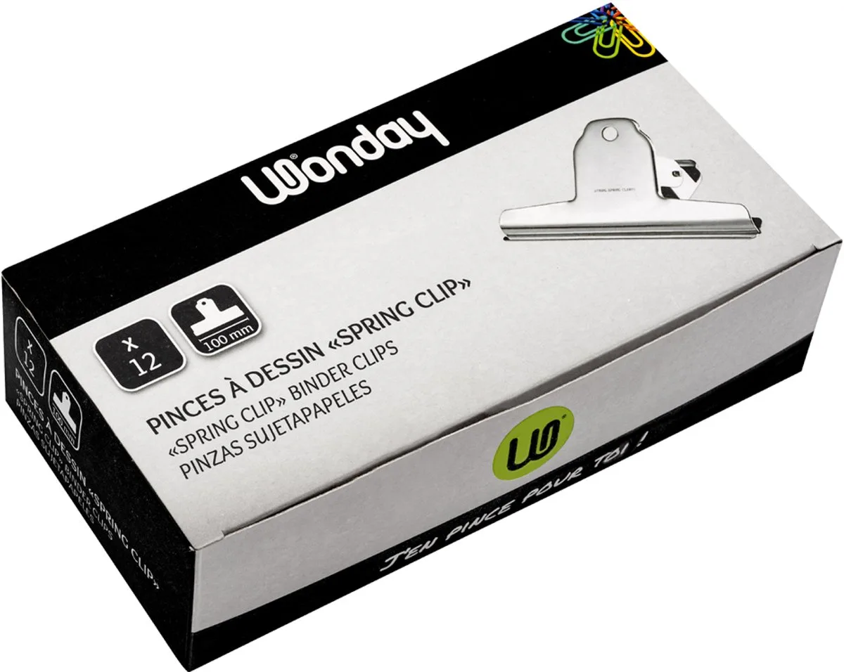 papierklem/brievenklem ´spring clip´ van metaal, (B)100 mm, 2 st. van Wonday in Nikkel – productfoto