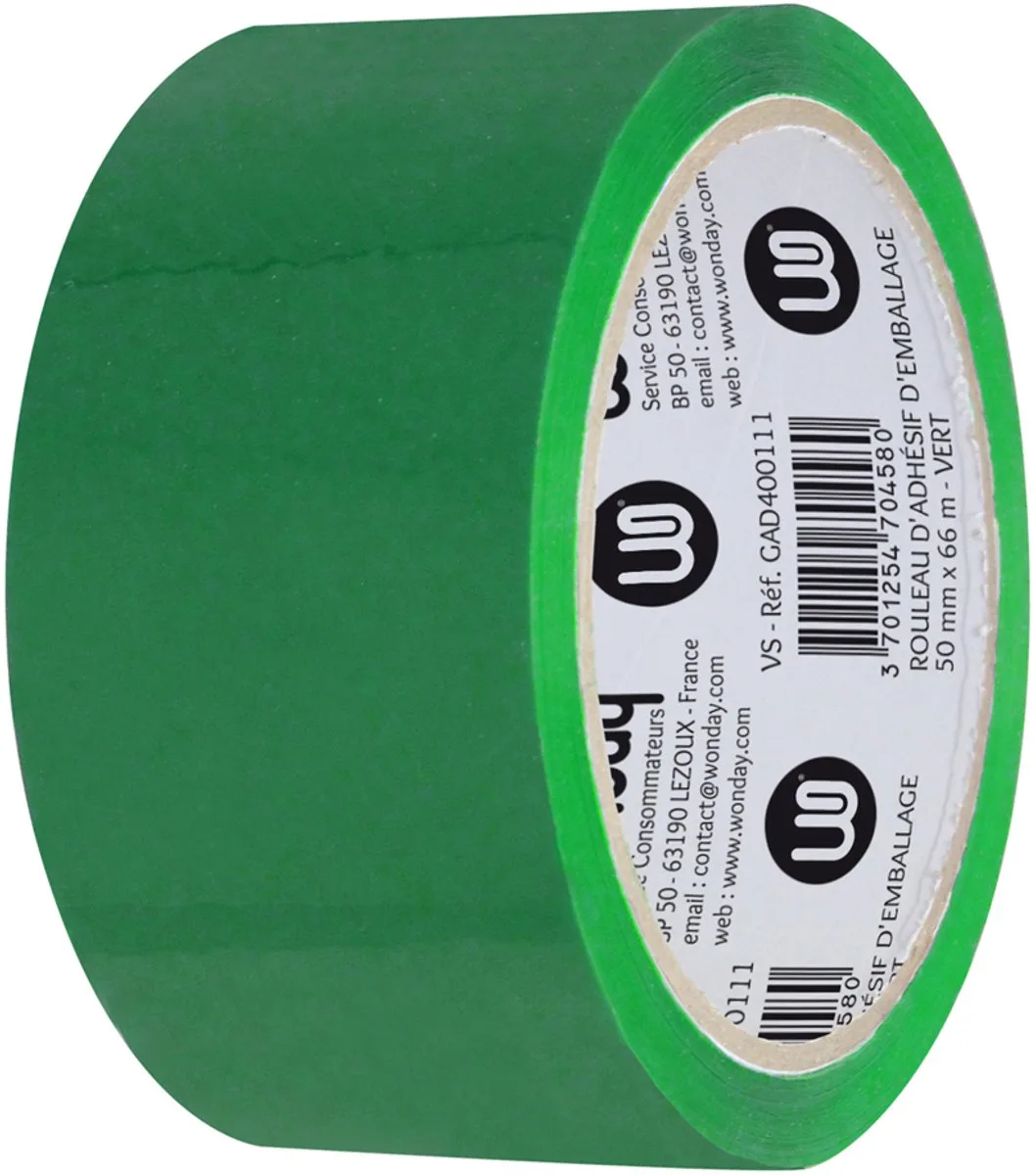 verpakkingstape, van PP, 50 mm x 66 m de Wonday en Vert – photo produit