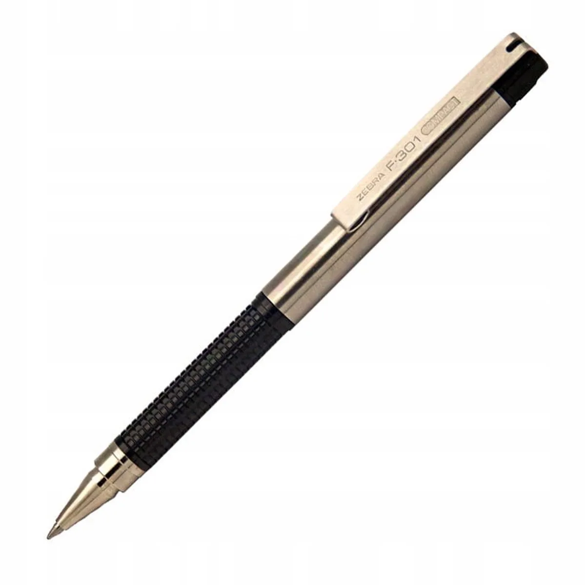 F-301 Compacte Blauwe Pen 0.25mm - Roestvrij Staal fra Zebra i Grijs- en zilverkleuren – produktbillede