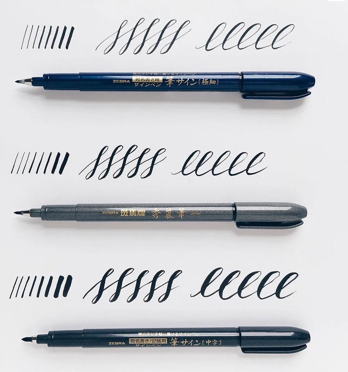 Fude Sign Brush Pennen, Set van 3 Super Fine, Fine, Medium Kleur ink van Zebra in Zwart – productfoto
