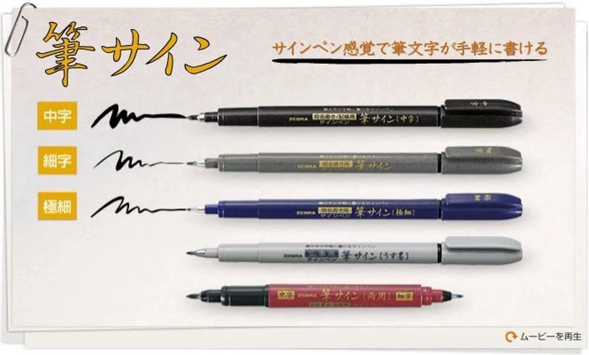 Fude Sign Brush Pennen Set van 5 van Zebra in Zwart en Grijs – productfoto