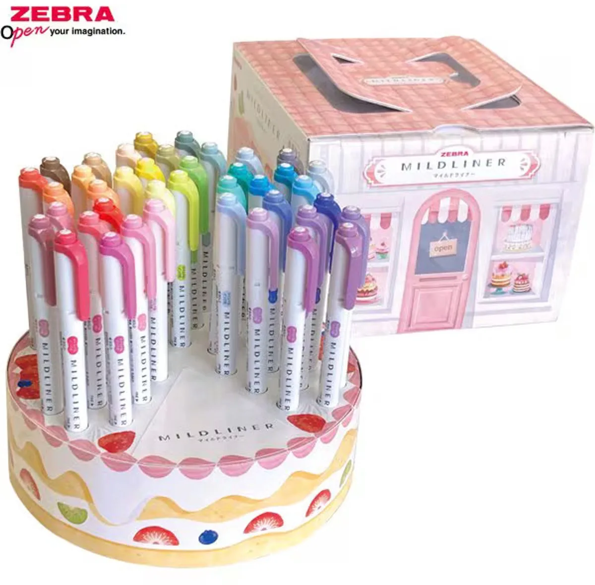 Mild Liners 40 Stuks Limited Edition Cake-vormige Pennenstandaard Set # WKT7-40-CAKE + EXTRA een Set van 5 Zebra Brushpennen de Zebra en Blanc – photo produit