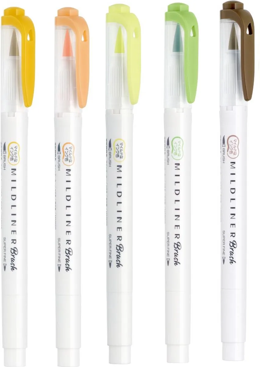 Mildliner Brush Pennen – Set van 5 Colors verpakt in een Handige Zipperbag de Zebra en Earth – photo produit