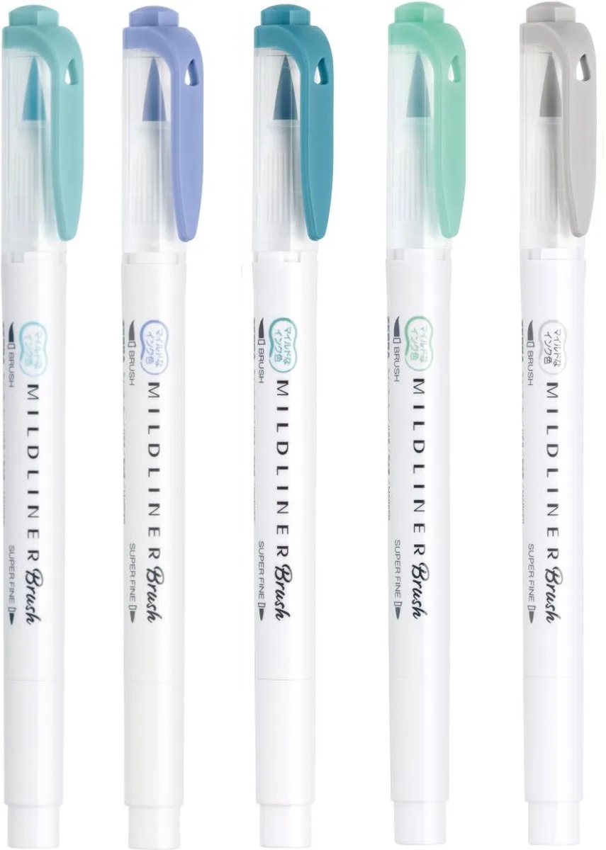 Mildliner Brush Pennen – Set van 5 Colors verpakt in een Handige Zipperbag de Zebra en Cool – photo produit