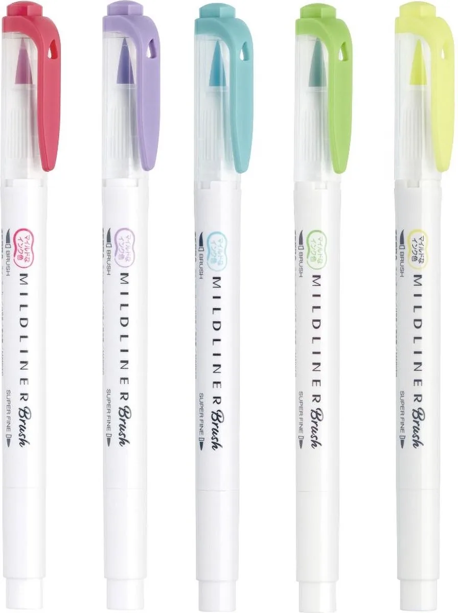 Mildliner Brush Pennen – Set van 5 Popular Colors Verpakt in een Handige Zipperbag de Zebra en Populair – photo produit