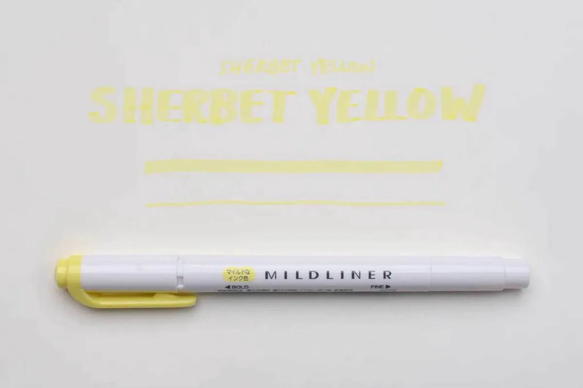 Mildliner Double-Sided Highlighter - Fine / Bold – WKT7-MSY de Zebra en Mild Sherbet Yellow – photo produit