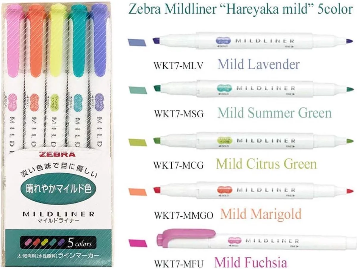 Mildliner Double Sided Tekstmarker - Fine & Bold - Bright Colors + EXTRA een Zebra Two Sided Brushpen by Zebra in Green – product photo