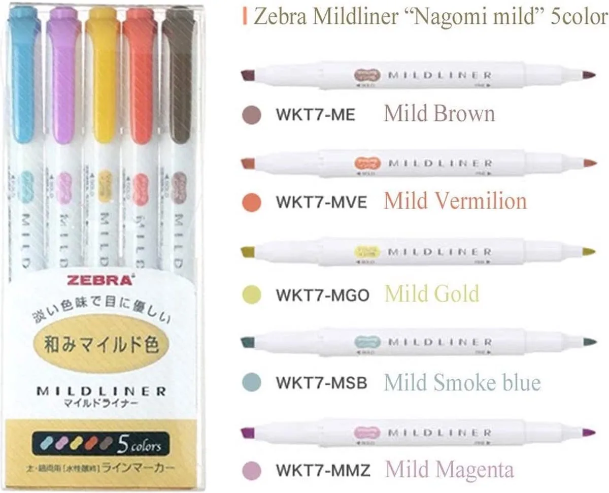 Mildliner Double Sided Tekstmarker - Fine & Bold - Mild Deep & Warm Colors - Set van 5 + een Bag by Zebra in Deep & Warm Colors – product photo
