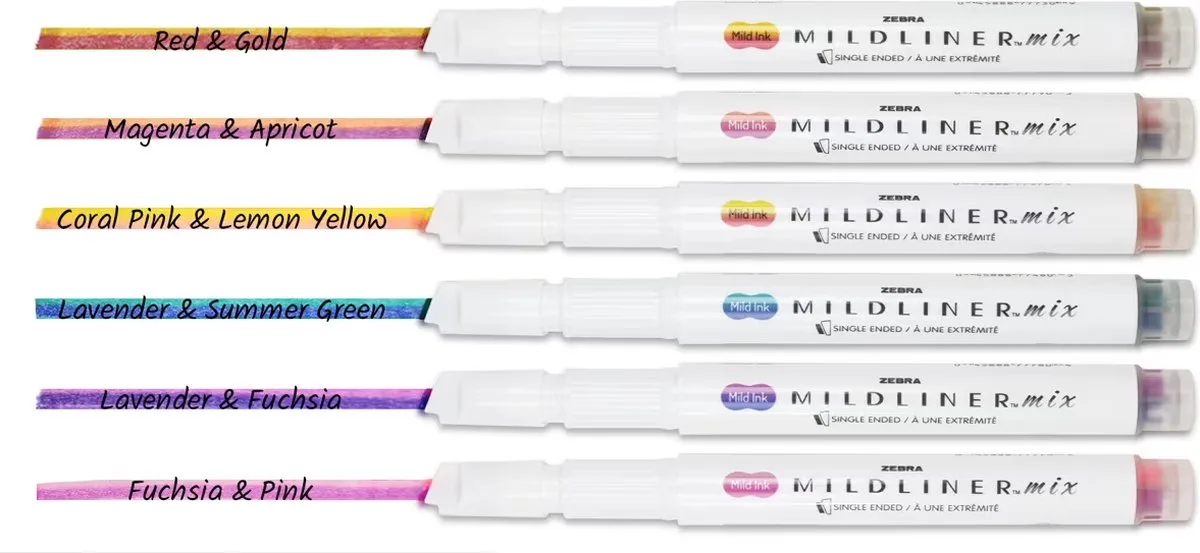 Mildliner Mix Fuchsia – Lavender + EXTRA een Zebra Dubbelzijdige Brush Pen de Zebra en Mix Fuchsia – Lavender – photo produit