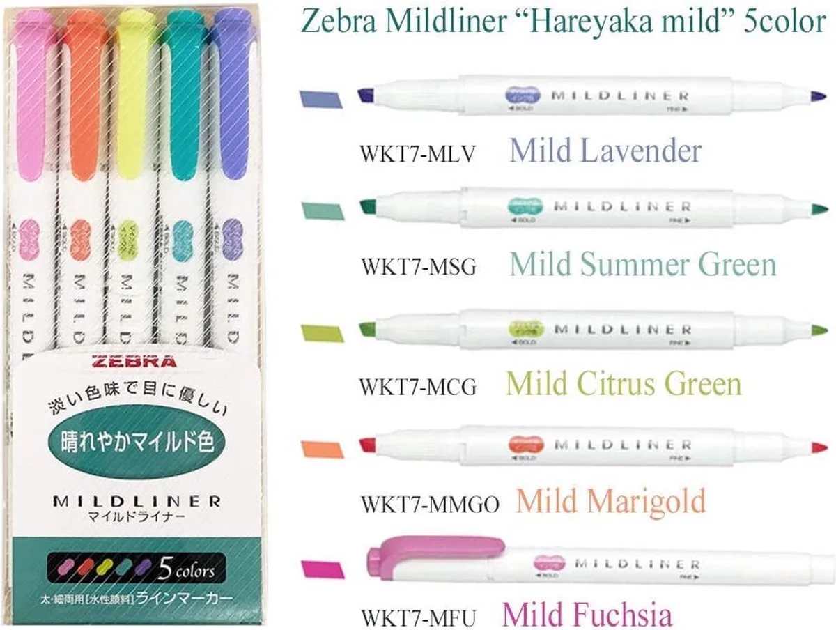 mildliner set: Sprankelend - Dubbele stift - 5 stuks - Bullet journal - Stift från Zebra i Grön – produktbild