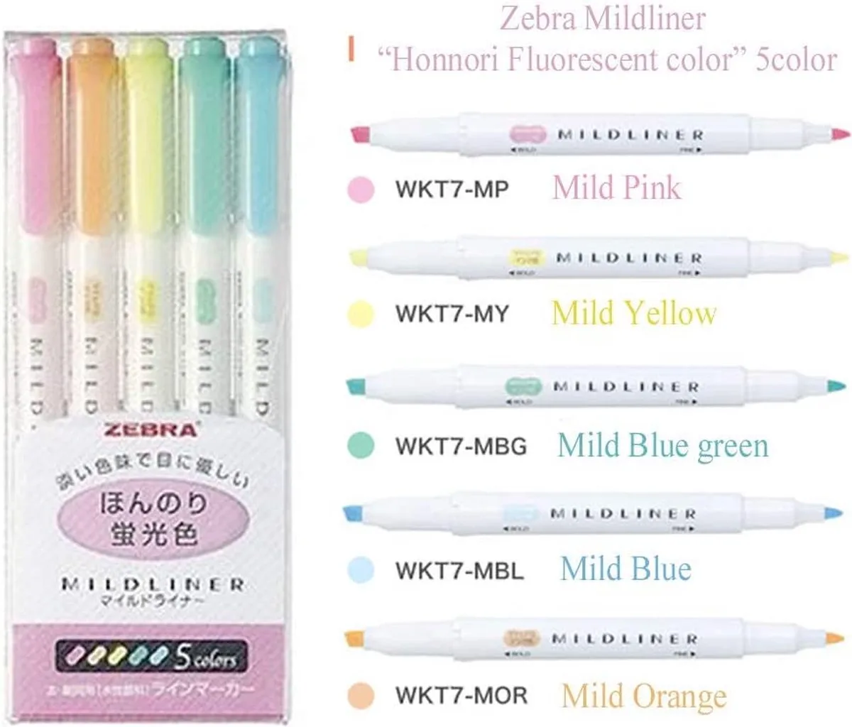 Mildliners | dubbelzijdige stiften set | 5 milde kleuren van Zebra in Roze – productfoto
