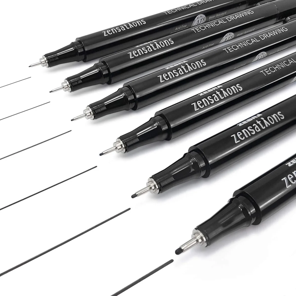 Zensations Fineliners Set - 6 Stuks van Zebra in Zwart – productfoto